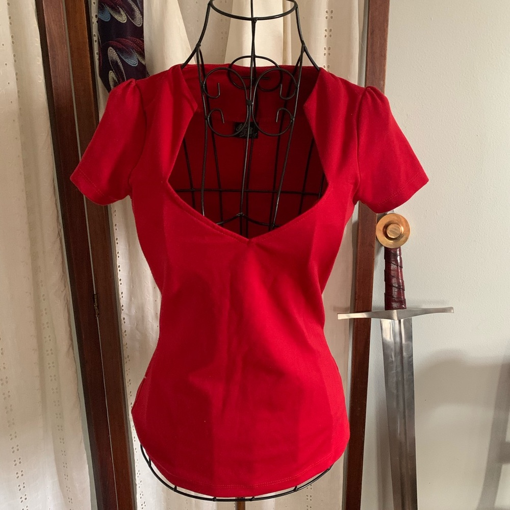 Red Sweetheart Neckline Top
